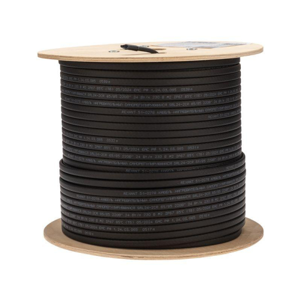 Кабель греющий (нагрев.) саморег. SRL24-2CR экранированный 24Вт/м 0.9кв.мм/70м 200м Rexant 51-0278