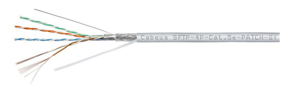 Кабель витая пара SF/UTP кат.5E 4х2х24AWG patch PVC нг(А)-LS SFTP-4P-Cat.5e-PATCH-GY сер. (уп.305м) Cabeus 7260c