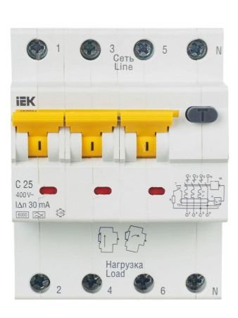 Выключатель автоматический дифференциального тока 4п (3P+N) C 25А 30мА тип A 6кА АВДТ-34 KARAT IEK MAD22-6-025-C-30