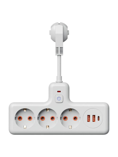 Удлинитель с сетевым фильтром 3х0.3м 10А 2USB + 1USBC 2500Вт ПВС 3х1 компакт бел. КОСМОС FRKsm0.3m-3g(W)USB