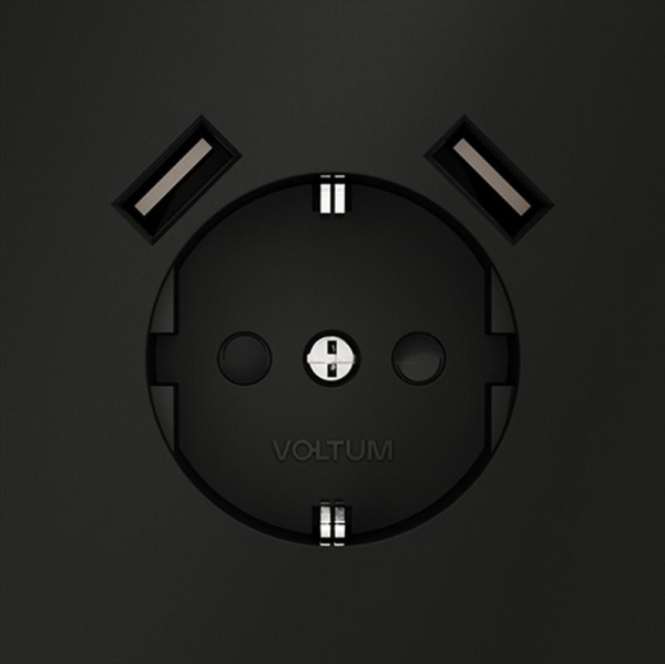 Розетка 1-м СП S70 16А с USB A+A с заземл. защ. шторки механизм черн. матов. Voltum VLS040408