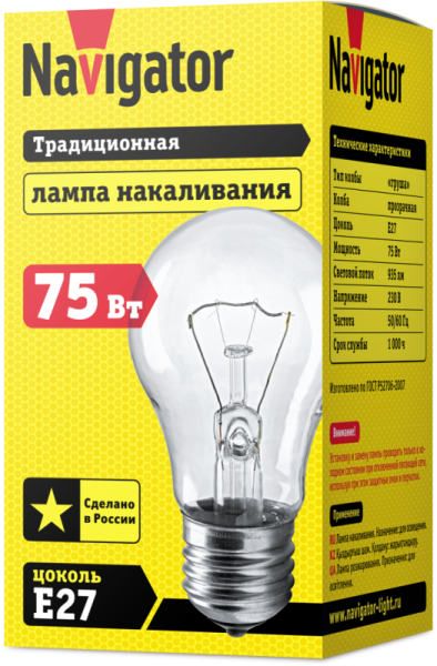Лампа накаливания 94 301 NI-A-75-230-E27-CL Navigator 94301
