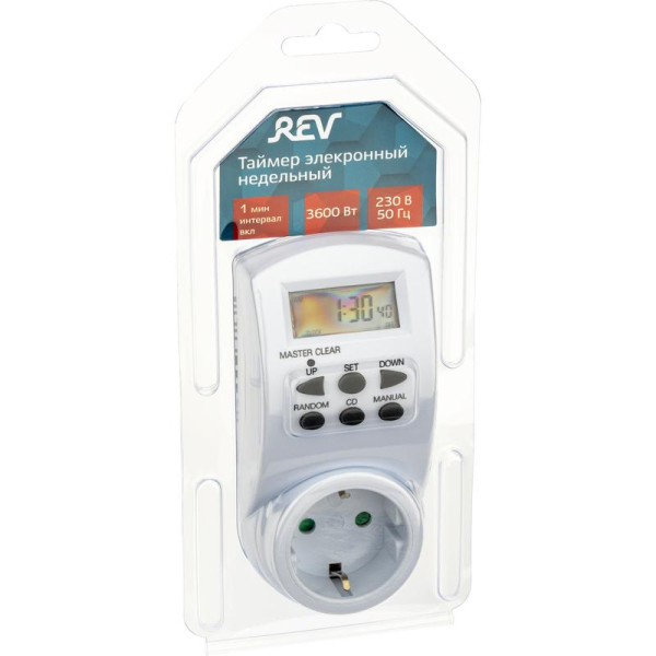 Таймер недельный электронный с заземл. 1.8кВт бел. REV 66989 6