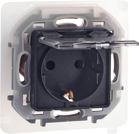 Розетка 1-м СП Inspiria 16А IP44 250В 2P+E защ. шторки с крышкой немецк. стандарт механизм антрацит IEK 673743