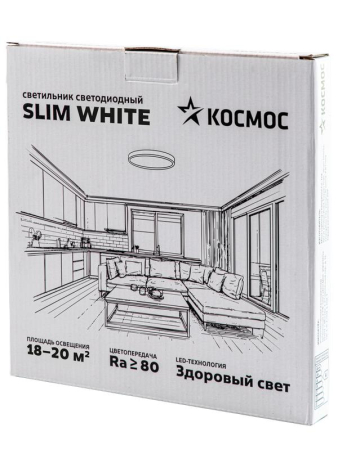 Светильник светодиодный SLIM WHITE 38Вт 4500К IP40 2650лм 230В 400х25мм КОСМОС KSlim38w_W4500K