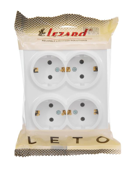 Розетка 4-м ОП LETO с заземл. закрытый корпус ПБТ бел. LEZARD 752-0200-127BDP