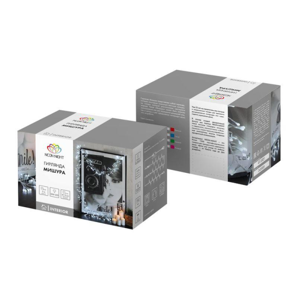 Гирлянда светодиодная "Мишура LED" 3м 288LED бел./тепл. бел. 18Вт 220-240В IP20 провод ПВХ темн. зел. Neon-Night 303-608