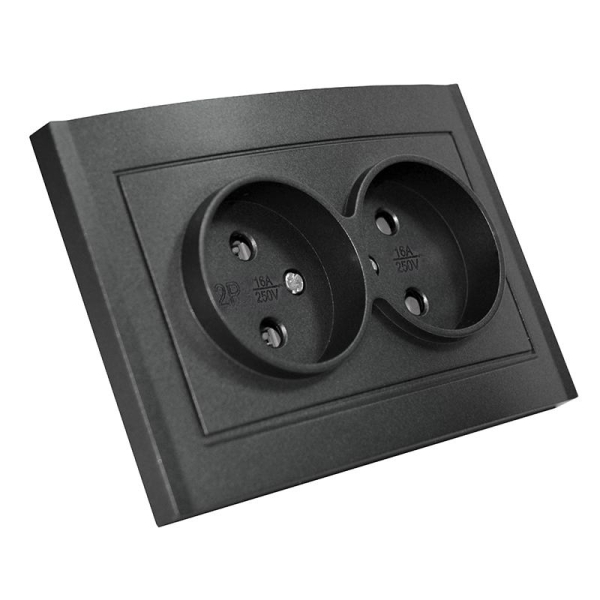 Розетка 2-м СП Бриллиант 16А IP20 без заземл. в сборе графит Universal 7947519-Gr