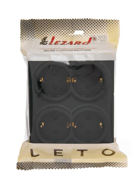 Розетка 4-м ОП LETO с заземл. закрытый корпус ПБТ черн. бархат LEZARD 752-4200-127BDP