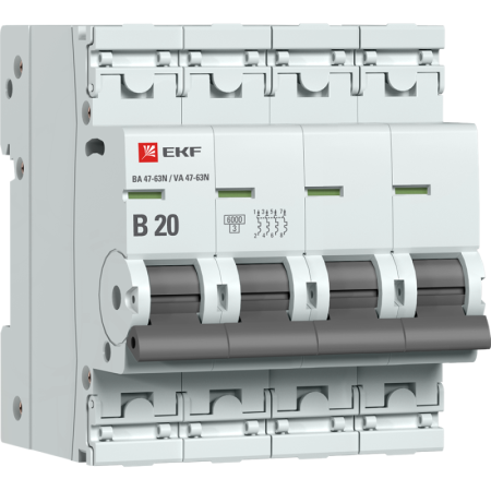 Выключатель автоматический модульный 4п B 20А 6кА ВА 47-63N PROxima EKF M636420B