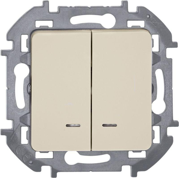 Выключатель 2-кл. Inspiria 10А IP20 250В 10AX с подсветкой/индикацией механизм сл. кость IEK 673631