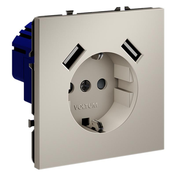Розетка 1-м СП S70 16А с USB A+A с заземл. защ. шторки механизм кашемир Voltum VLS040403