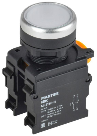 Кнопка d22мм 1НО+1НЗ MASTER бел. IEK MI-BT60-11-3-22-K01