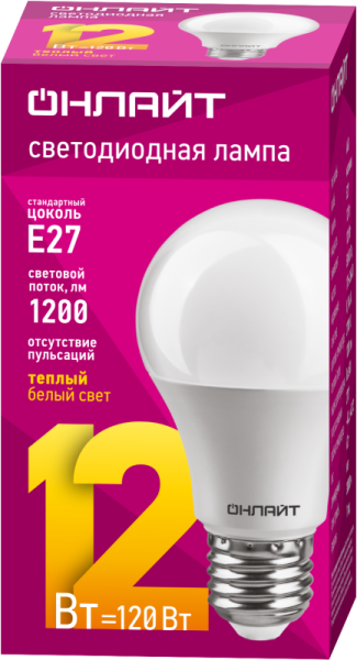 Лампа светодиодная 71 682 OLL-А60-12-230-2.7K-E27 12Вт грушевидная 2700К тепл. бел. E27 1200лм 176-264В ОНЛАЙТ 71682