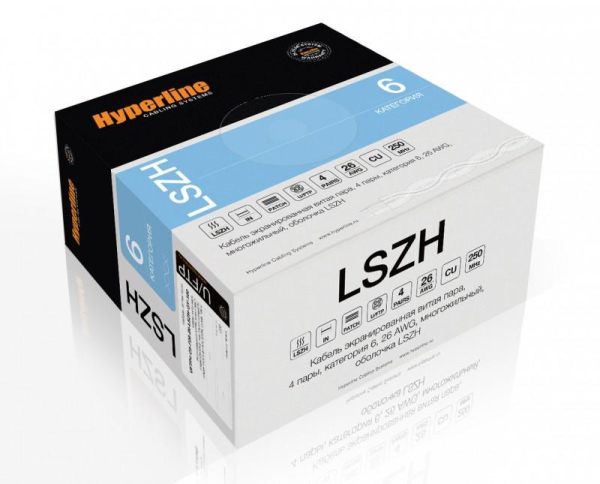 Кабель витая пара U/FTP кат.6 4х2х23AWG solid LSZH нг(А)-HF UFTP4-C6-S23-IN-LSZH-GY-500 (м) Hyperline 47958