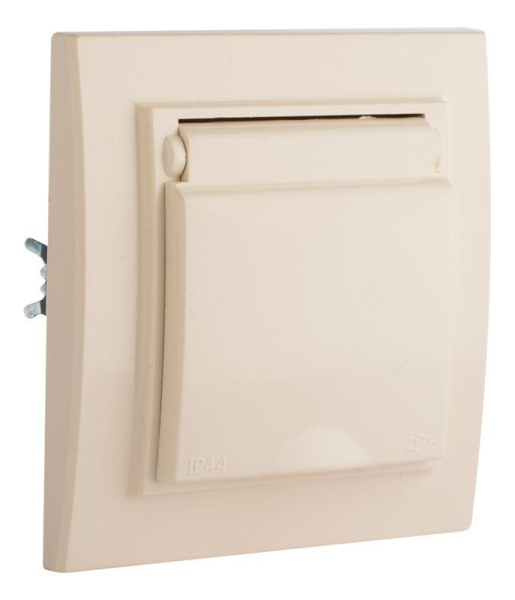 Розетка 1-м СП Минск 16А IP44 с заземл. защ. шторки с крышкой беж. EKF ERR16-029-200-44