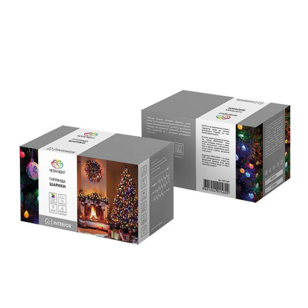Гирлянда светодиодная "Шарики" 5м d30мм 25LED RGB 6Вт 220-240В IP20 провод ПВХ темн. зел. Neon-Night 303-569