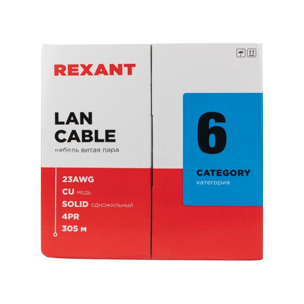 Кабель витая пара U/UTP кат.6 4х2х23AWG CU LSZH нг(А)-HF INDOOR SOLID сер. (305м) Rexant 01-0067