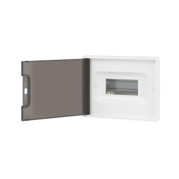 Щиток встраиваемый Фрейм (FRAME) 8мод. IP41 с тонированной дверцей с 2 шинами PEN на 6 и 8 отверст. бел. DKC F08B1WD