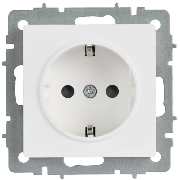 Розетка BRITE РС14-1-0-БрАБ 16А с заземл. защ. шторки механизм арктич. бел. IEK BR-R14-16-K91