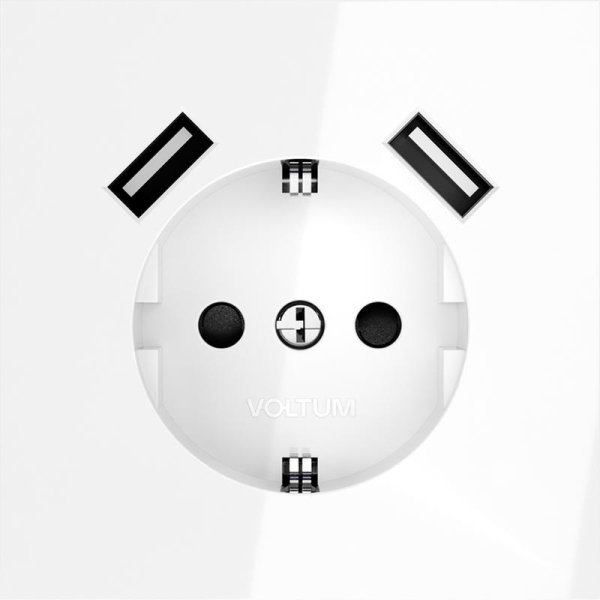 Розетка 1-м СП S70 16А с USB A+A с заземл. защ. шторки механизм бел. глянцевый Voltum VLS040401