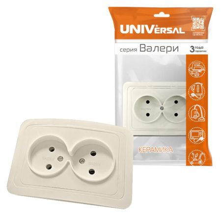 Розетка 2-м СП Валери 16А сл. кость UNIVersal Б-В0102