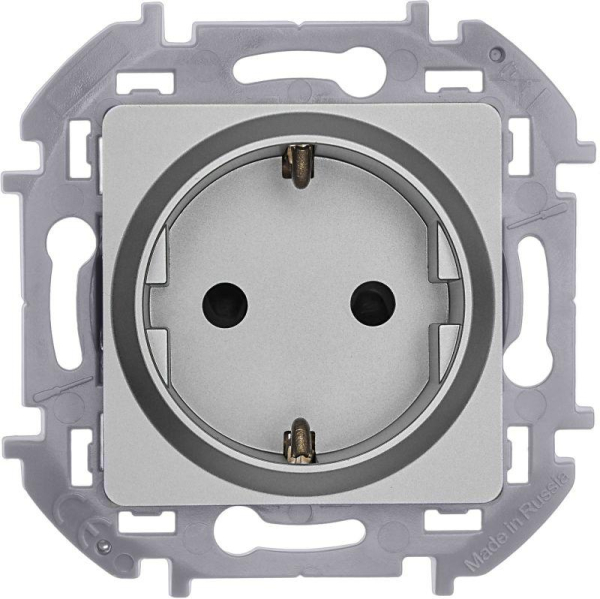 Розетка 1-м СП Inspiria 16А IP20 250В 2P+E защ. шторки немецк. стандарт механизм алюм. IEK 673732