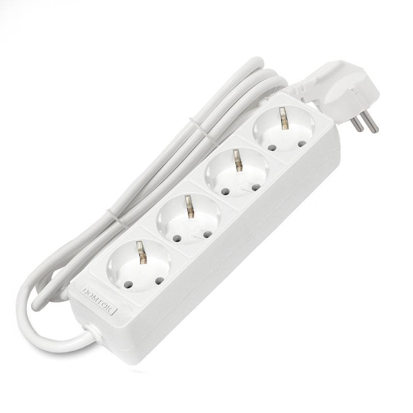 Удлинитель 4х1.5м с заземл. 16А IP20 3.5кВт ПВС 3х1 бел. DOMTOK 2394