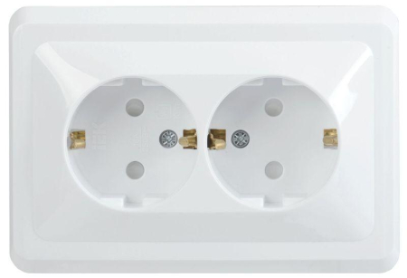Розетка 2-м СП Вега РСш12-3-ВБ с заземл. контактом и защ. штор 16А бел. GENERICA ERV24-K01-16-DM