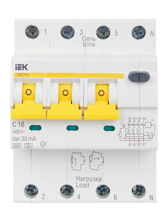 Выключатель автоматический дифференциального тока 4п (3P+N) C 16А 30мА тип A 6кА АВДТ-34 KARAT IEK MAD22-6-016-C-30