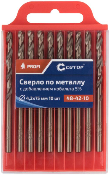 Набор сверл по металлу Profi 4.2х75мм с кобальтом 5проц. (уп.10шт) Cutop 48-42-10