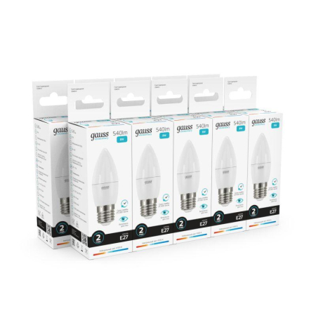 Лампа светодиодная Elementary 8Вт свеча 4100К нейтр. бел. E27 540лм GAUSS 33228