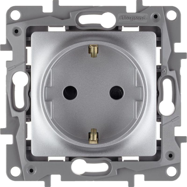 Розетка 1-м СП Etika 16А IP31 250В 2P+E с заземл. защ. шторки немецк. стандарт винтов. клеммы механизм алюм. IEK 672422