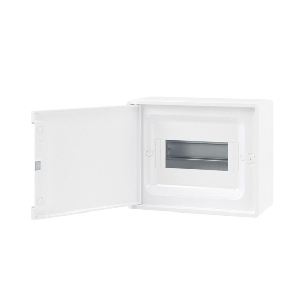 Щиток настенный Фрейм (FRAME) 8мод. с бел. дверцей с 2 шинами PEN на 6 и 8 отверст. бел. DKC F08W1WW