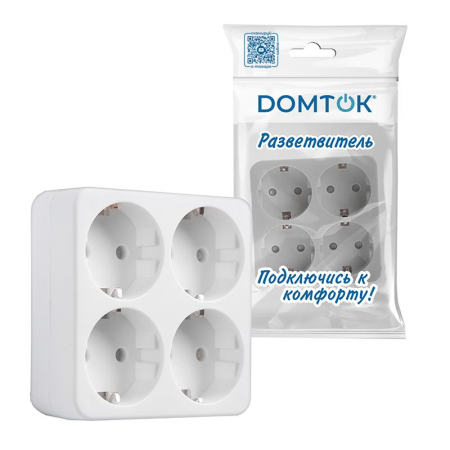 Разветвитель 4-м с заземл. 16А 3500Вт 250В квадрат бел. DОМТОК 2661