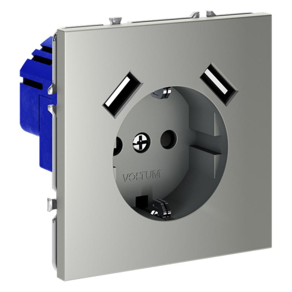 Розетка 1-м СП S70 16А с USB A+A с заземл. защ. шторки механизм сталь Voltum VLS040405