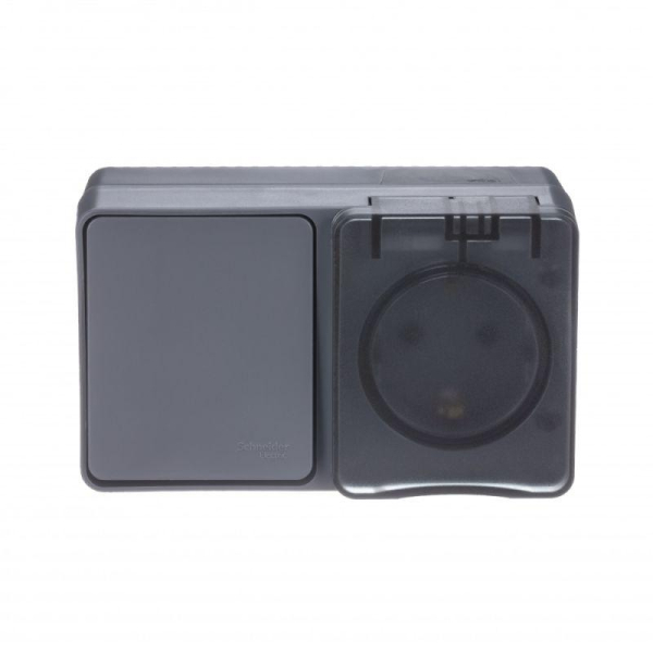 Блок ОП AtlasDesign PROFI IP54 (розетка 1-м 16А заземл. защ. шторки + 1-кл. выключатель 10А) антрацит SE ATN544070