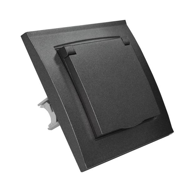 Розетка 1-м СП Бриллиант 16А IP20 с заземл. с крышкой в сборе графит Universal 7947649-Gr