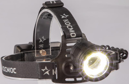 Фонарь налобный аккум. 10Вт P50 LED/Li-ion18650 2х1000мА.ч алюм. КОСМОС (KOC855Lit)