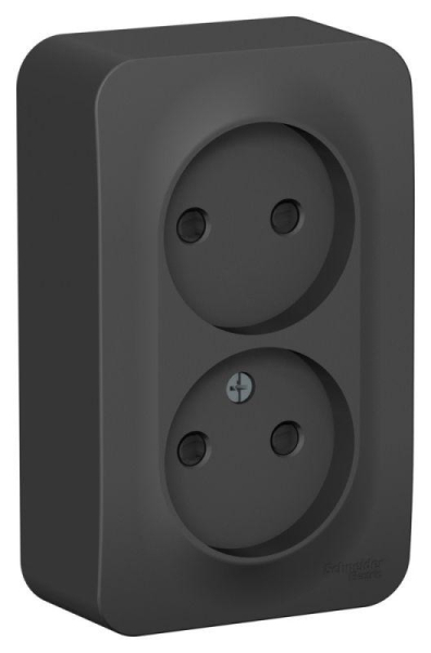 Розетка 2-м ОП Blanca 16А IP20 250В без заземл. защ. шторки с изолир. пластиной антрацит SE BLNRA001216