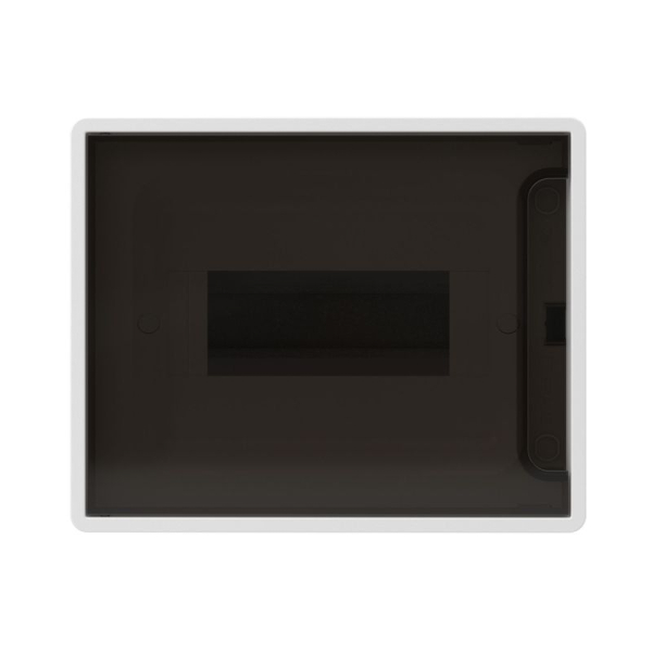 Щиток настенный Фрейм (FRAME) 8 мод. с тонированной дверцей с 2 шинами PEN на 6 и 8 отверст. бел. DKC F08W1WD