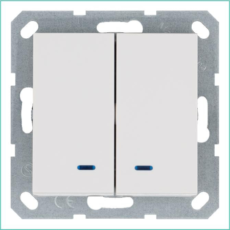 Выключатель 2-кл. 10А IP20 с подсветкой механизм бел. глянцевый Jasmart G3023NW