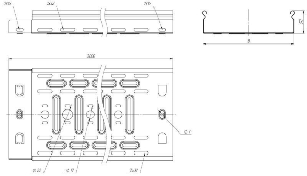 Лоток листовой перфорированный 50х50 L3000 0.55мм EKF L505001-0.55