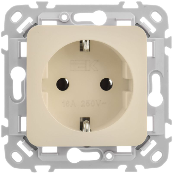 Розетка СП FLITE РС11-1-ФлСл 16А с заземл. без защ. шторок безвинтовое крепление механизм сливочный IEK FI-R11-16-1-K86