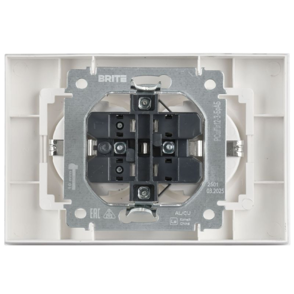 Розетка 2-м СП BRITE РСшПл12-3-БрАБ 16А в сборе с заземл. защ. шторки плоская арктич. бел. IEK BR-R28-16-K91-F