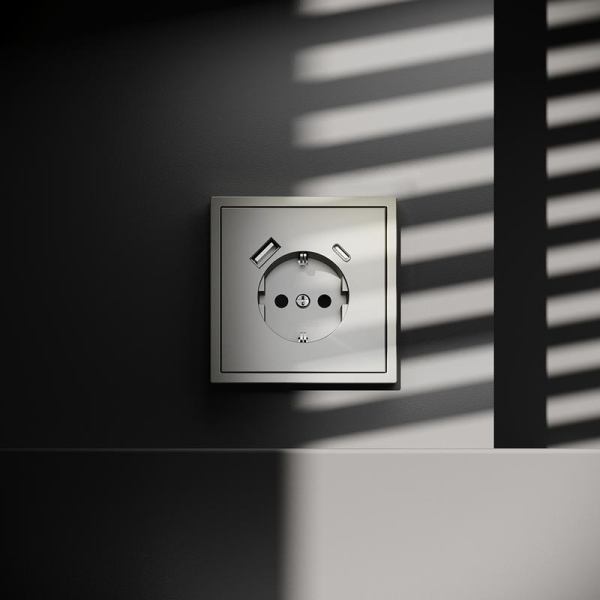 Розетка 1-м СП S70 16А с USB A+С с заземл. защ. шторки механизм шелк Voltum VLS040504