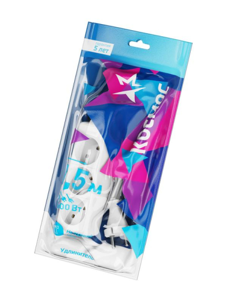 Удлинитель 3х1.5м без заземл. 16А IP20 ПВС 2х1.5 КОСМОС YKsm1.5m-3g(K)