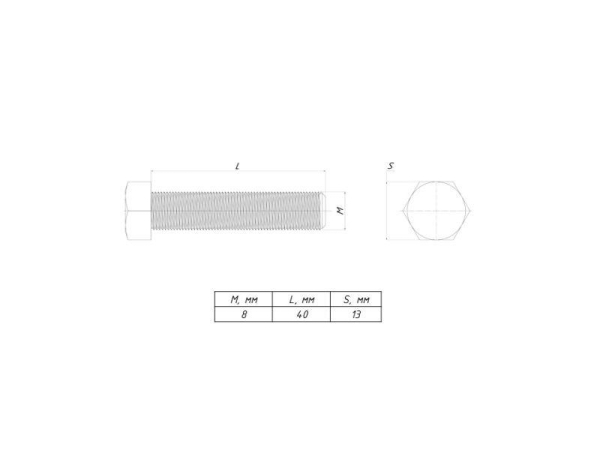 Болт с шестигранной головкой М8х40 EKF b6grm8x40