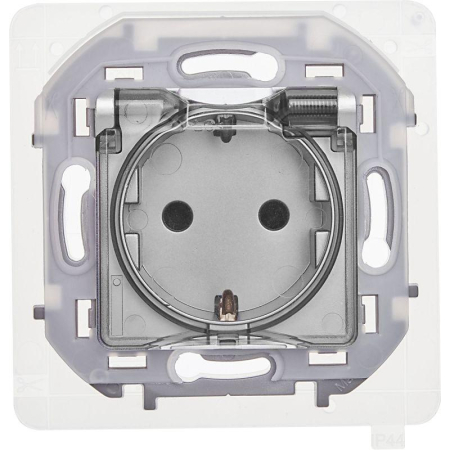 Розетка 1-м СП Inspiria 16А IP44 250В 2P+E защ. шторки с крышкой немецк. стандарт механизм алюм. IEK 673742