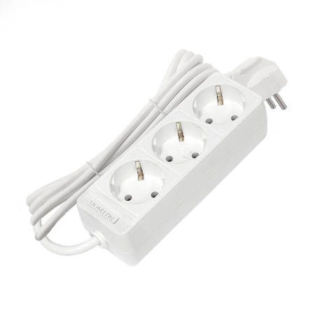 Удлинитель 3х3м с заземл. 16А IP20 3.5кВт ПВС 3х1 бел. DOMTOK 2391